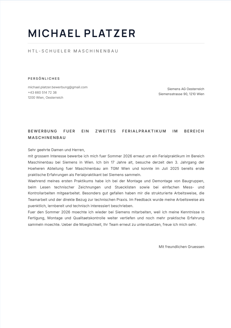 Beispiel eines fertigen Anschreibens aus BewerbungMitKI